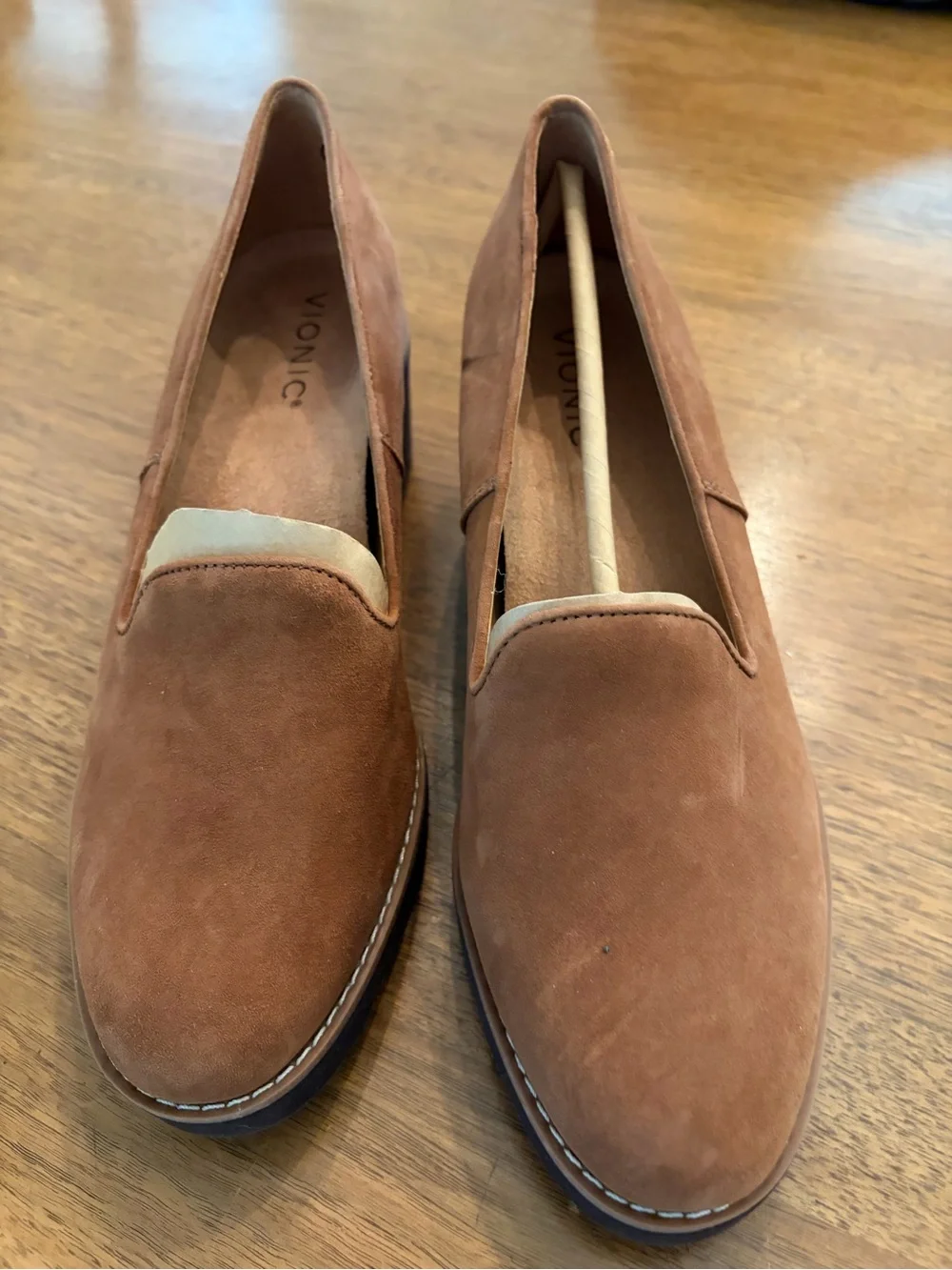 Vionic Cognac Brown Suede Slip-On Wedges